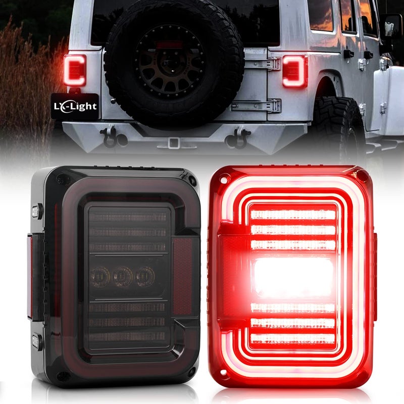 LX-LIGHT DOT Approved Smoke Lens LED Tail Lights with 20W Reverse Lights for 2007-2017 Jeep Wrangler JK&JKU Brake Reverse Light Rear Back Up Lights Daytime Running Lamps,EMC Build-in - Image 1